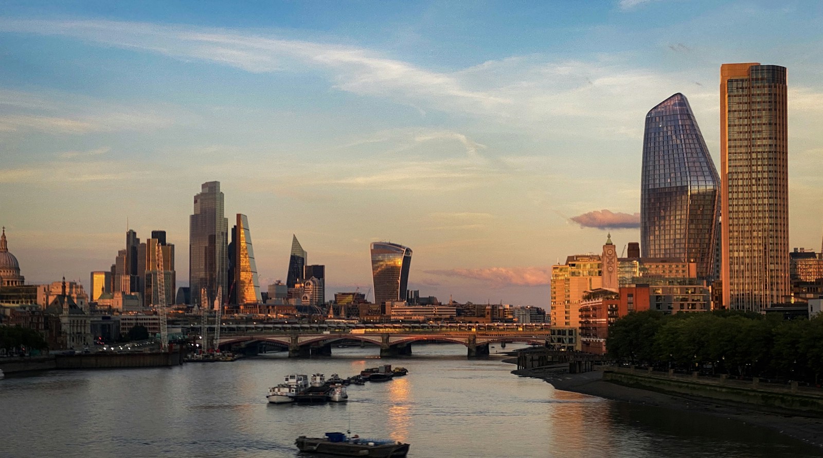 London's skyline above the River Thames at sunset